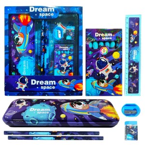 Dream Space Theme stationery gift set Pencil, Eraser, Colours, Sharpener, Scale and Metal box (7 item in the set)